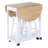 HOMCOM Pine Wood 3-Piece Compact Folding Dining Table with Stools White(m-11)