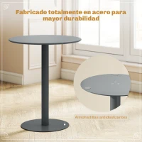 HOMCOM Mesa de Comedor Redonda para 2 Personas Mesa de Cocina de Acero para Interior y Exterior Ø60x72 cm Gris(m-5)