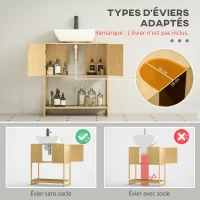 HOMCOM Meuble sous lavabo salle de bain en bambou et MDF meuble sous vasque 2 portes et 1 étagère - 70L x 33l x 79,5H cm(m-4)