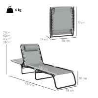 Outsunny Folding Sun Lounger, with Four-Position Back - Light Grey(m-3)