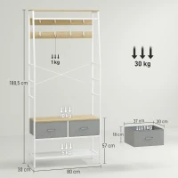 HOMCOM Perchero Zapatero con Zapatero Ganchos Cajones Barra y Eatante para Entrada Pasillo Salón 80x30x180,5 cm Natural(m-3)