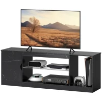 HOMCOM TV Stand Cabinet, Marble Effect TV Unit for up to 55" TVs with Glass Shelf and Storage Cabinet, Entertainment Unit for Living Room, Bedroom, Black(m-11)