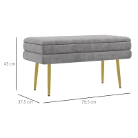 HOMCOM Banc banquette coffre de rangement 2 en 1 assise aspect velours et pieds acier - 79,5L x 37,5P x 43H cm gris et doré(m-3)