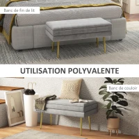 HOMCOM Banc banquette coffre de rangement 2 en 1 assise aspect velours et pieds acier - 79,5L x 37,5P x 43H cm gris et doré(m-6)