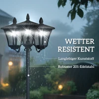 Outsunny Solar Gartenlaterne mit 3 flammig Laterne Mast aus Edelstahl Solarlaterne mit LED 120 Lumen 51,5x47x182,5cm Wegeleuchte IP44 für Garten Balkon Schwarz(m-7)