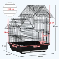 PawHut Metal Bird Cage for Finch, Canary w/ Food Containers, Swing Ring, Tray, Handle, 39 x 33 x 47cm(m-3)