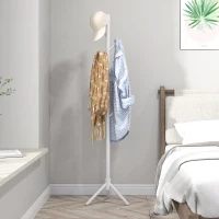 HOMCOM Perchero de Pie de Madera Forma de Árbol con 8 Ganchos para Colgar Ropa Bolsos en Pasillo Entrada 40x40x165 cm Blanco(m-2)