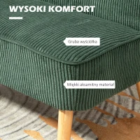 HOMCOM Sofa Wypoczynkowa 2-osobowa, Drewno, Welurowy Poliester, Pianka, 117 x 56,5 x 77 cm, Zielona(m-4)