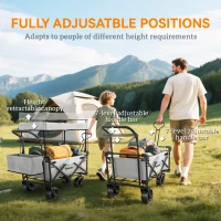 Outsunny Folding Trolley Cart Storage Wagon Beach Trailer 4 Wheels with Handle Overhead Canopy Cart Push Pull for Camping, Grey(m-5)