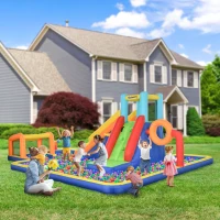 Outsunny Castello Gonfiabile per Bambini 3-8 Anni con Scivolo, Parete, Porta e Canestro, in Tessuto Oxford, 590x460x220 cm(m-2)