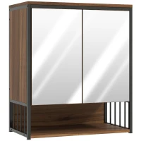HOMCOM Armoire murale salle de bain avec miroir meuble salle de bain avec compartiment ouvert porte à fermeture amortie marron(m-11)