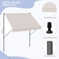 Outsunny Toldo Manual Retráctil 200x175x210-310 cm Ajustable con Manivela Protección Solar UV40+ para Balcón Terraza Crema(m-7)