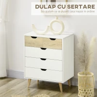 Homcom Comoda 5 Sertare – Lemn Alb, 60×40×77.5 cm(m-4)