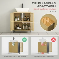 HOMCOM Mobile Sottolavabo Bagno con 2 Ante a Doghe in Legno di Bambù e MDF con Intaglio a U, 60x30x70cm(m-4)