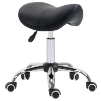 HOMCOM Cosmetic Stool 360° Rotate Height Adjustable Salon Massage Spa Chair Hydraulic Rolling Faux Leather Saddle Stool Mobility, Black(m-14)