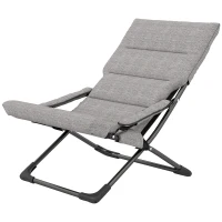 Outsunny 2 en 1 Silla de Camping Plegable Silla de Jardín Portátil con Cojín Acolchado Extraíble y Reposabrazos Marco de Acero para Terraza Playa Exterior 66x94x79 cm Gris(m-11)