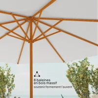 Outsunny Parasol de jardin extérieur rond Ø 2,7 x 2,5 m avec ouverture fermeture manivelle, mât en bois, toile 180 g/m², beige(m-7)
