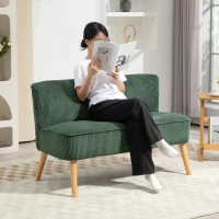 HOMCOM Sofa Wypoczynkowa 2-osobowa, Drewno, Welurowy Poliester, Pianka, 117 x 56,5 x 77 cm, Zielona(m-10)