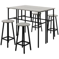 HOMCOM 6-Piece Bar Table Set, 2 Breakfast Tables with 4 Stools, Counter Height Dining Tables & Chairs for Kitchen, Living Room, Grey(m-13)