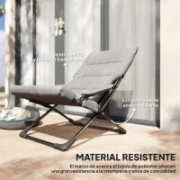 Outsunny 2 en 1 Silla de Camping Plegable Silla de Jardín Portátil con Cojín Acolchado Extraíble y Reposabrazos Marco de Acero para Terraza Playa Exterior 66x94x79 cm Gris(m-5)