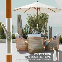 Outsunny Parasol de jardin extérieur rond Ø 2,7 x 2,5 m avec ouverture fermeture manivelle, mât en bois, toile 180 g/m², beige(m-6)