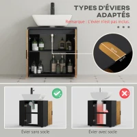 kleankin Meuble sous vasque lavabo meuble de salle de bain 2 portes avec étagère 60 x 30 x 60 cm gris anthracite et aspect bois(m-4)