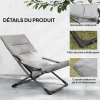 Outsunny Chaise pliante extérieur, chaise pliante camping avec coussin épais rembourré et accoudoir, gris(m-4)