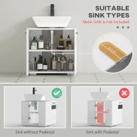 kleankin Dulap pentru Chiuveta din Baie Dulap de Depozitare pentru sub Chiuveta Usi Duble Rafturi Alb depozitare laterala toaleta acasa birou hol prosop manere dus colt baza inalta vopsit rezistent la apa(m-4)