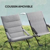 Outsunny Chaise pliante extérieur, chaise pliante camping avec coussin épais rembourré et accoudoir, gris(m-6)