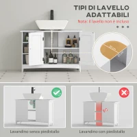 kleankin Mobile Sotto Lavabo Bagno con Armadietto a 2 Ante e 3 Ripiani Aperti in Legno, 90x30x60cm, Bianco(m-4)