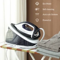 HOMCOM Steam Generator Iron, Energy-Saving, Self-Cleaning, Powerful Vertical Steam, Automatic Shut-Off, Ceramic Non-stick Soleplate, Large 1.5L Detachable Water Tank, 8 Bar, c, Blue(m-4)