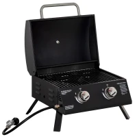 Outsunny Barbecue a Gas Pieghevole con Coperchio, Termometro e 2 Bruciatori in Acciaio, 55x46.5x41 cm, Nero(m-1)