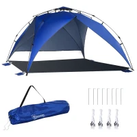 Outsunny Tenda da Spiaggia Pop Up per 4-6 Persone con Protezione UV, Borsa di Trasporto, 247x247x145cm, Blu(m-1)