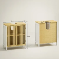 HOMCOM Mobile Sottolavabo Bagno con 2 Ante a Doghe in Legno di Bambù e MDF con Intaglio a U, 60x30x70cm, Bianco(m-3)