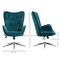 HOMCOM Fauteuil de salon pivotant avec hauteur réglable, dossier capitonné, tissu aspect velours, bleu(m-3)