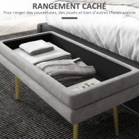 HOMCOM Banc banquette coffre de rangement 2 en 1 assise aspect velours et pieds acier - 79,5L x 37,5P x 43H cm gris et doré(m-5)