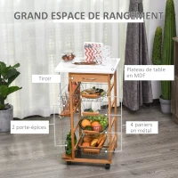 HOMCOM Desserte cuisine à roulettes avec tiroir, 4 paniers et étagères latérales, 47 x 37 x 83 cm, blanc et marron(m-4)