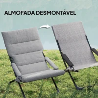 Outsunny Cadeira de Campismo Dobrável Cadeira de Jardim Portátil com Almofada Acolchoada Removível e Apoio para os Braços Estrutura de Aço para Terraço Praia Exterior 66x94x79cm Cinza(m-6)