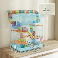 PawHut Jaula para Hámster de Múltiples Niveles con Tubos Plataformas Comedero Bebedero Casita Rueda Escaleras 47x30x59 cm Azul(m-3)