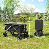 Outsunny Carro de Playa Plegable con Ruedas Delanteras Giratorias 360° y Asa Telescópica 108x55x55 cm Negro(m-3)