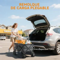 Outsunny Carro de Jardín Plegable Carga 70 kg con Ruedas Delanteras Giratorias 360° y Altura del Manillar Ajustable Gris Oscuro(m-7)