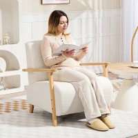 HOMCOM Fotoliu de Living din Material Sherpa și Lemn Stil Nordic, Crem(m-2)