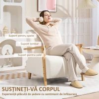 HOMCOM Fotoliu de Living din Material Sherpa și Lemn Stil Nordic, Crem(m-5)
