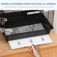 PawHut Jaula para Pájaros Pajarera Metálica con 3 Puertas 2 Comederos 2 Perchas para Canarios 39x33x47cm Negro(m-5)