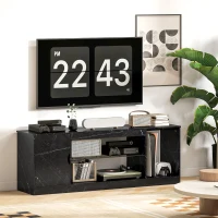 HOMCOM TV Stand Cabinet, Marble Effect TV Unit for up to 55" TVs with Glass Shelf and Storage Cabinet, Entertainment Unit for Living Room, Bedroom, Black(m-7)