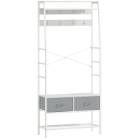 HOMCOM Perchero Zapatero con Zapatero Ganchos Cajones Barra y Eatante para Entrada Pasillo Salón 80x30x180,5 cm Blanco