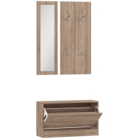 HOMCOM Set Mobilier de Intrare cu Bancă Pantofar, Cuier de Perete și Oglindă, 80x27x46.5 cm, Maro Închis