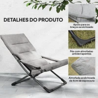 Outsunny Cadeira de Campismo Dobrável Cadeira de Jardim Portátil com Almofada Acolchoada Removível e Apoio para os Braços Estrutura de Aço para Terraço Praia Exterior 66x94x79cm Cinza(m-4)