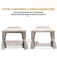 Outsunny huśtawka ogrodowa huśtawka z dachem rozkładana funkcja łóżka leżak ogrodowy pawilon(m-4)