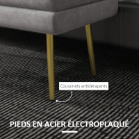 HOMCOM Banc banquette coffre de rangement 2 en 1 assise aspect velours et pieds acier - 79,5L x 37,5P x 43H cm gris et doré(m-7)